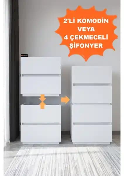 Aeka AE-2034 Galata Beyaz Çekmeceli Modern Şifonyer Yatak ve Bebek Odası Dekorasyonu