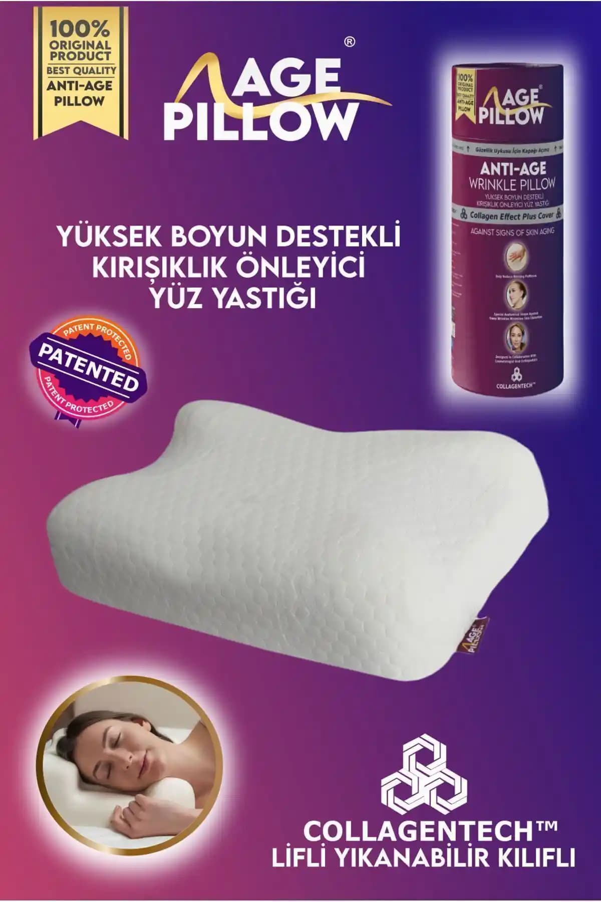 Age Pillow Anti-Age Kırışıklık Önleyici Yüz ve Boyun Destekli Uyku Yastığı
