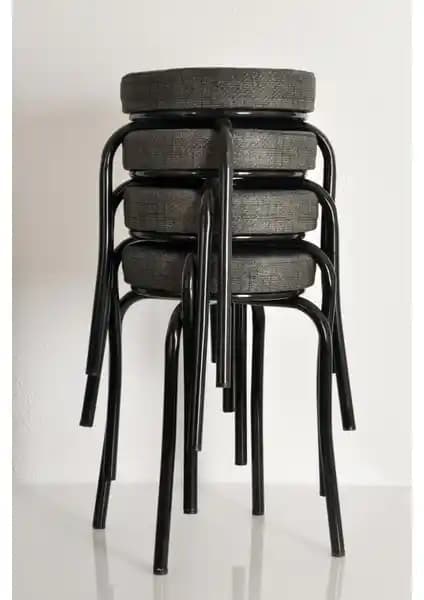 Akk Ticaret Desenli Antrasit Kumaş ve Ekip Metal Siyah Ayaklı Taburelerin Karşılaştırması