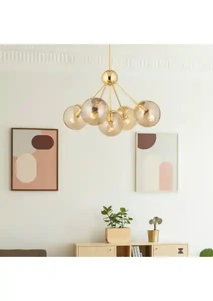 Apliqa Meyo 5Li Gold Bal Camlı Modern Avize ile İç Mekan Şıklığını Artırın