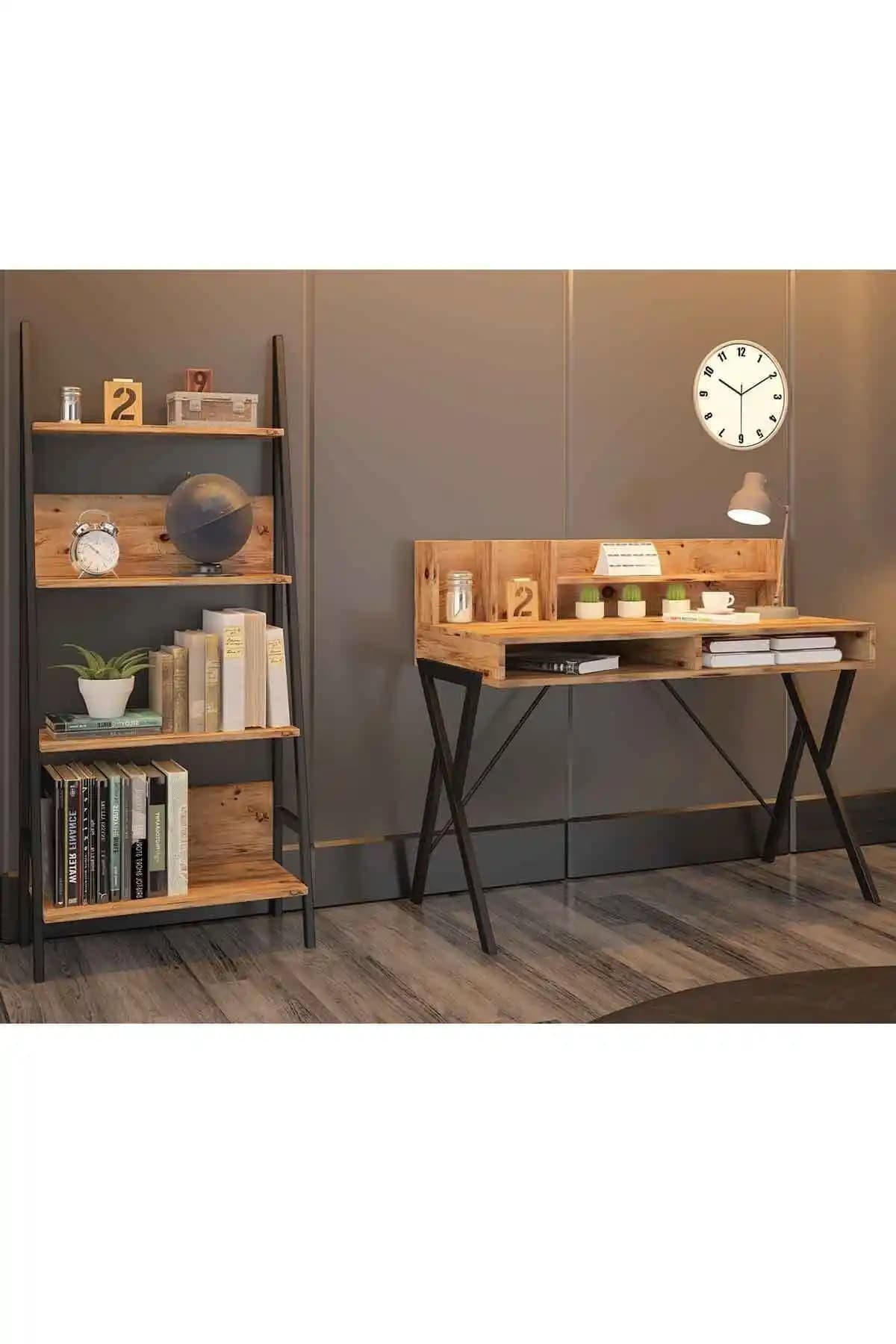 Avmpark Yanke Çalışma Masası ve Kitaplık Atlantik Çam Modern ve Dayanıklı Tasarım