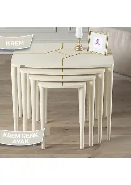 Canisa Lyon Serisi Krem 4'lü MDF Lake Boyalı Zigon Sehpa Seti Modern ve Dayanıklı Tasarım
