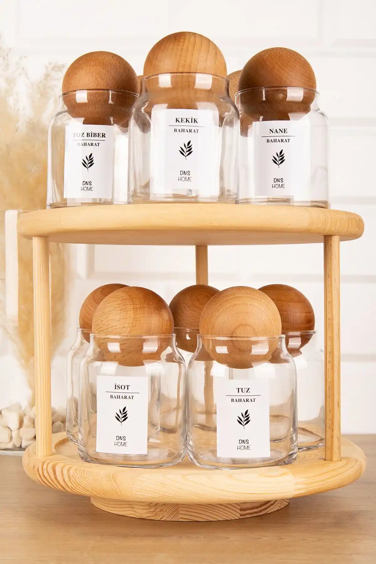 DNS HOME 10'lu Ahşap Top Kapaklı Döner Standlı Cam Baharatlık Seti Detaylı İnceleme
