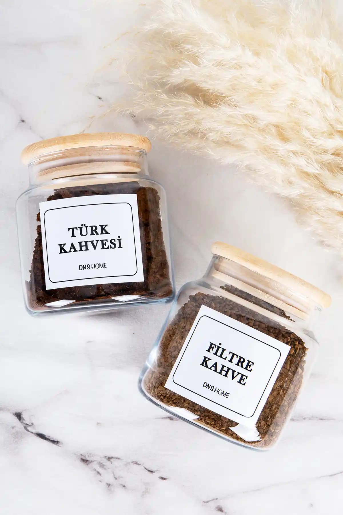 DNS HOME 2'li Ahşap Vakum Kapaklı Kahve ve Türk Kahvesi Saklama Kabı