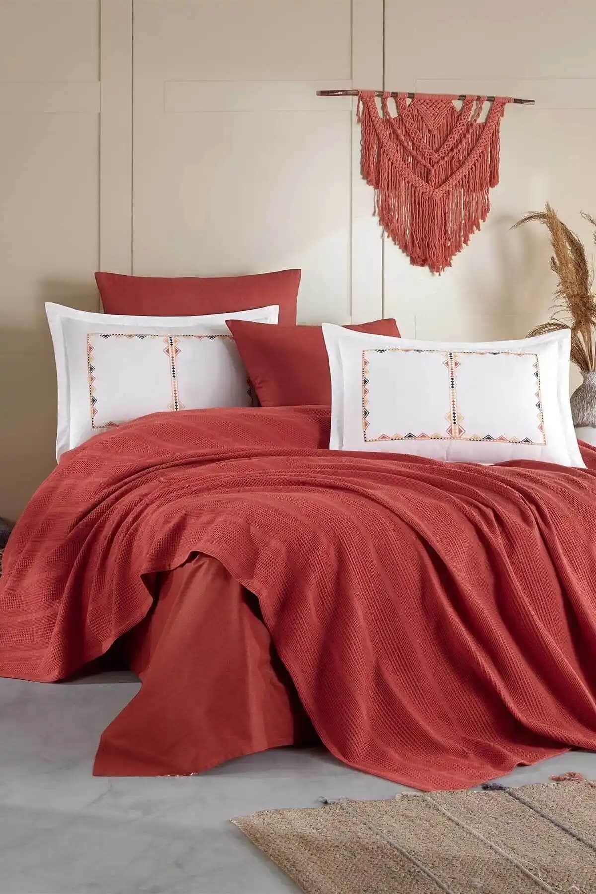 Elart Marcia Tarçın Pamuklu Çift Kişilik Pike Seti Modern Tasarım ve Yüksek Kalite