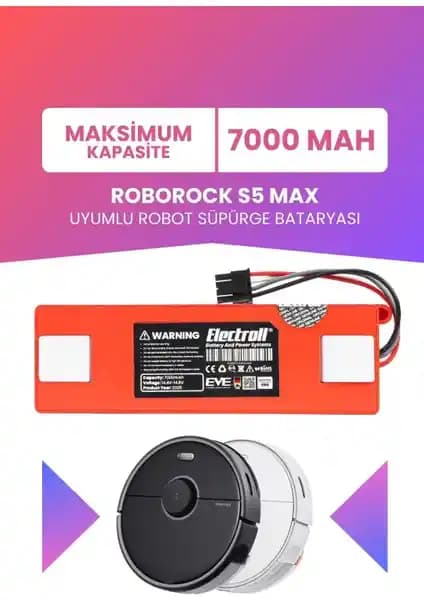 Electroll Roborock S5 Max Uyumlu 7000mAh Batarya ile Temizlik Performansınızı Artırın