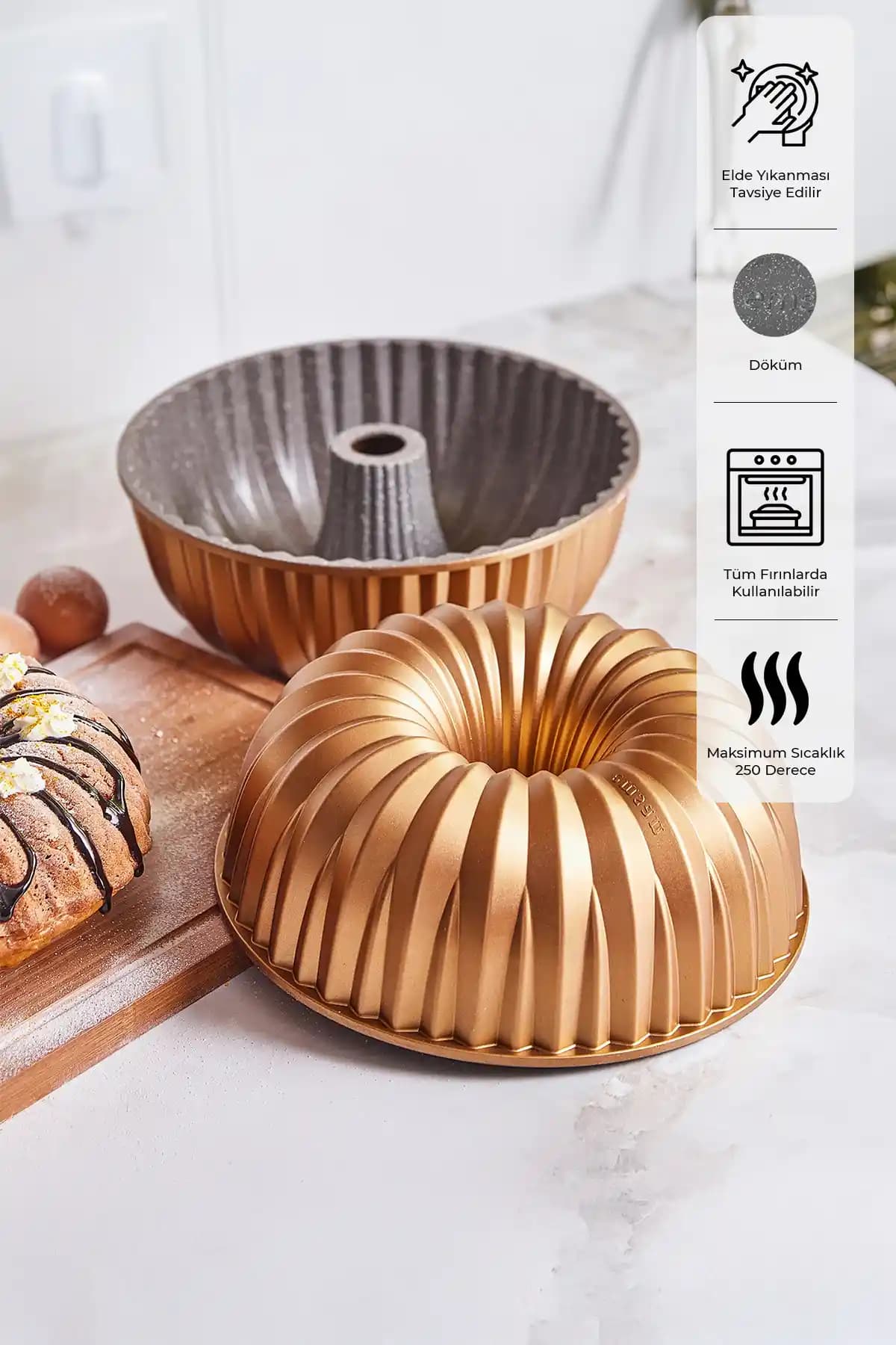 Emsan Griss Hardstone 24 cm Döküm Kek Kalıbı Gold Estetik ve Dayanıklı Tasarım