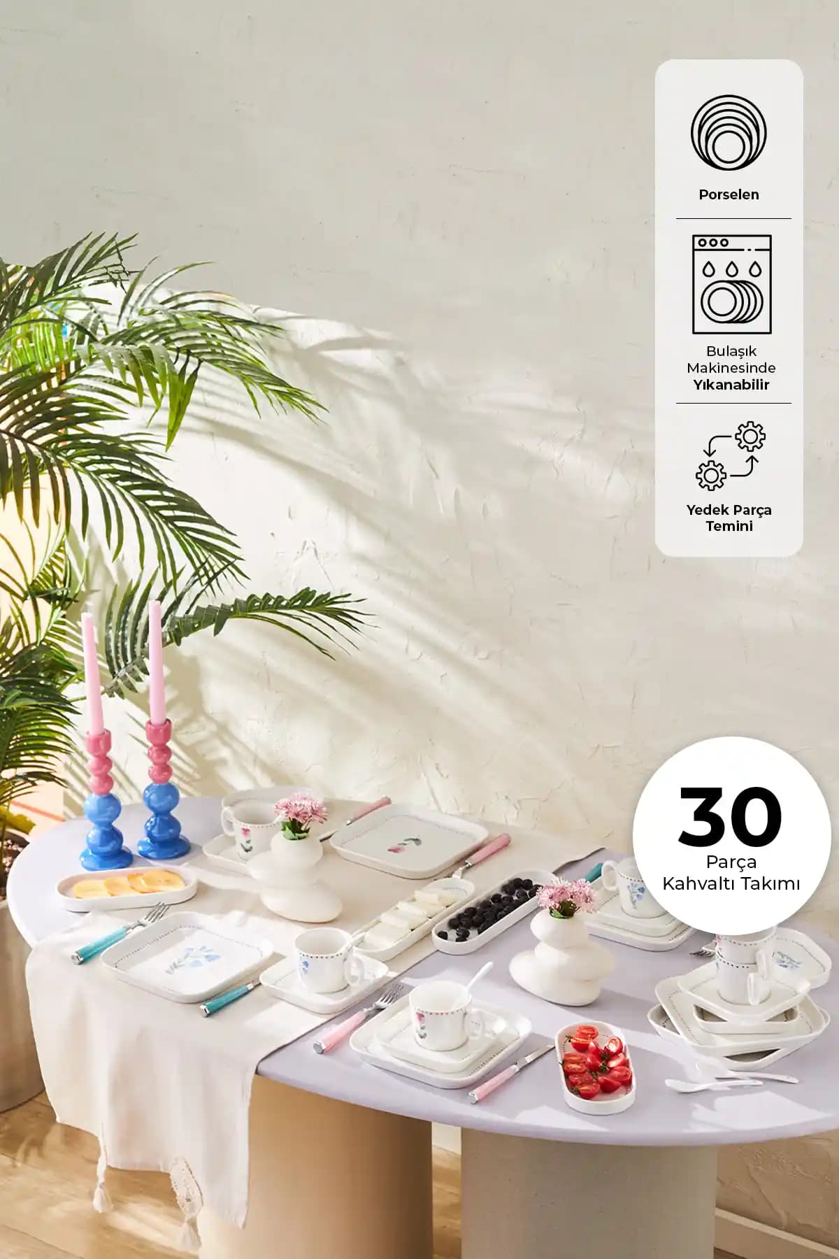 Emsan Viola Porselen 30 Parça 6 Kişilik Kahvaltı Takımı Modern ve Dayanıklı Tasarım