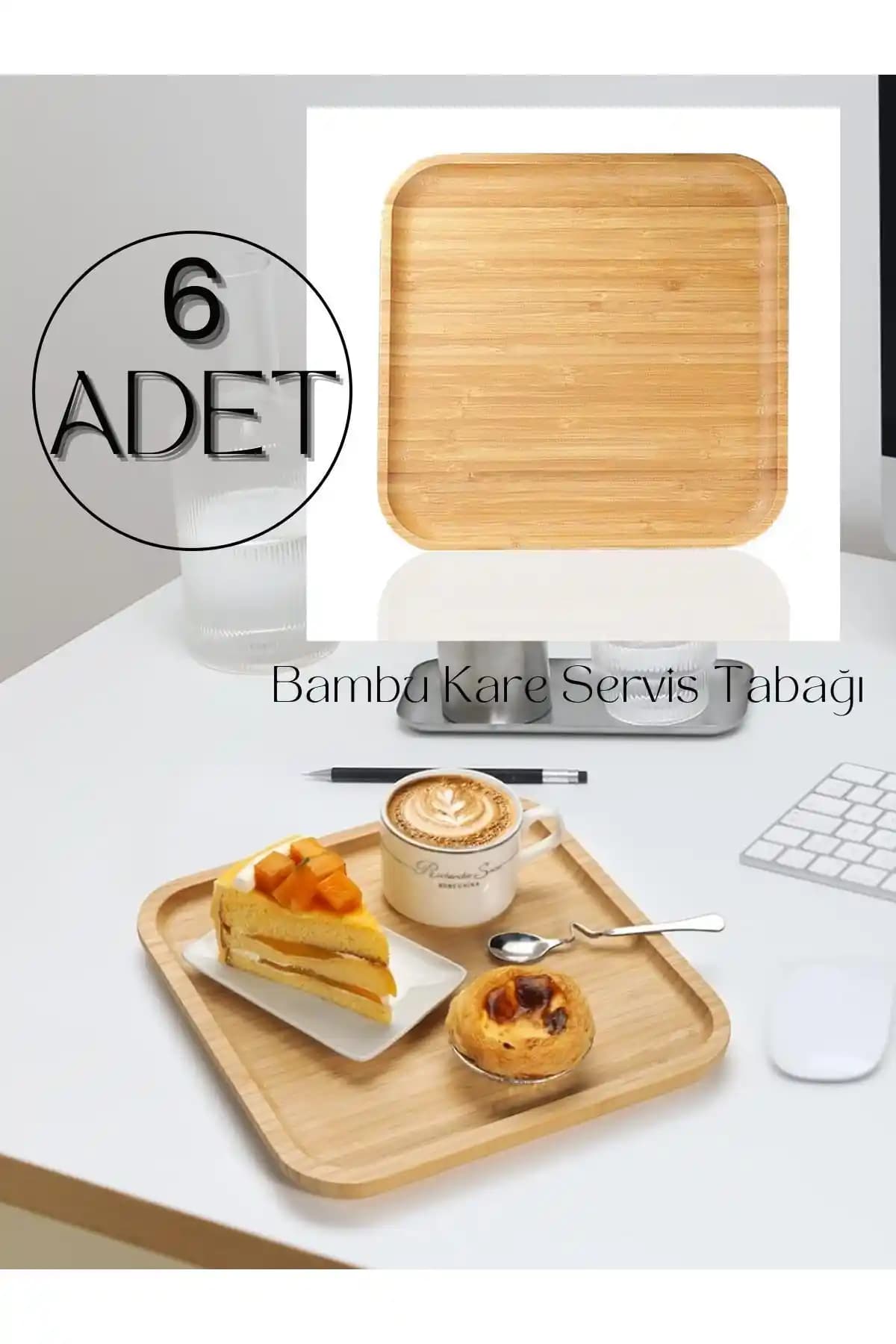 ERKUGO 6'lı Bambu Kare Servis Tabağı Seti Modern ve Çok Amaçlı Kullanım İmkanıyla