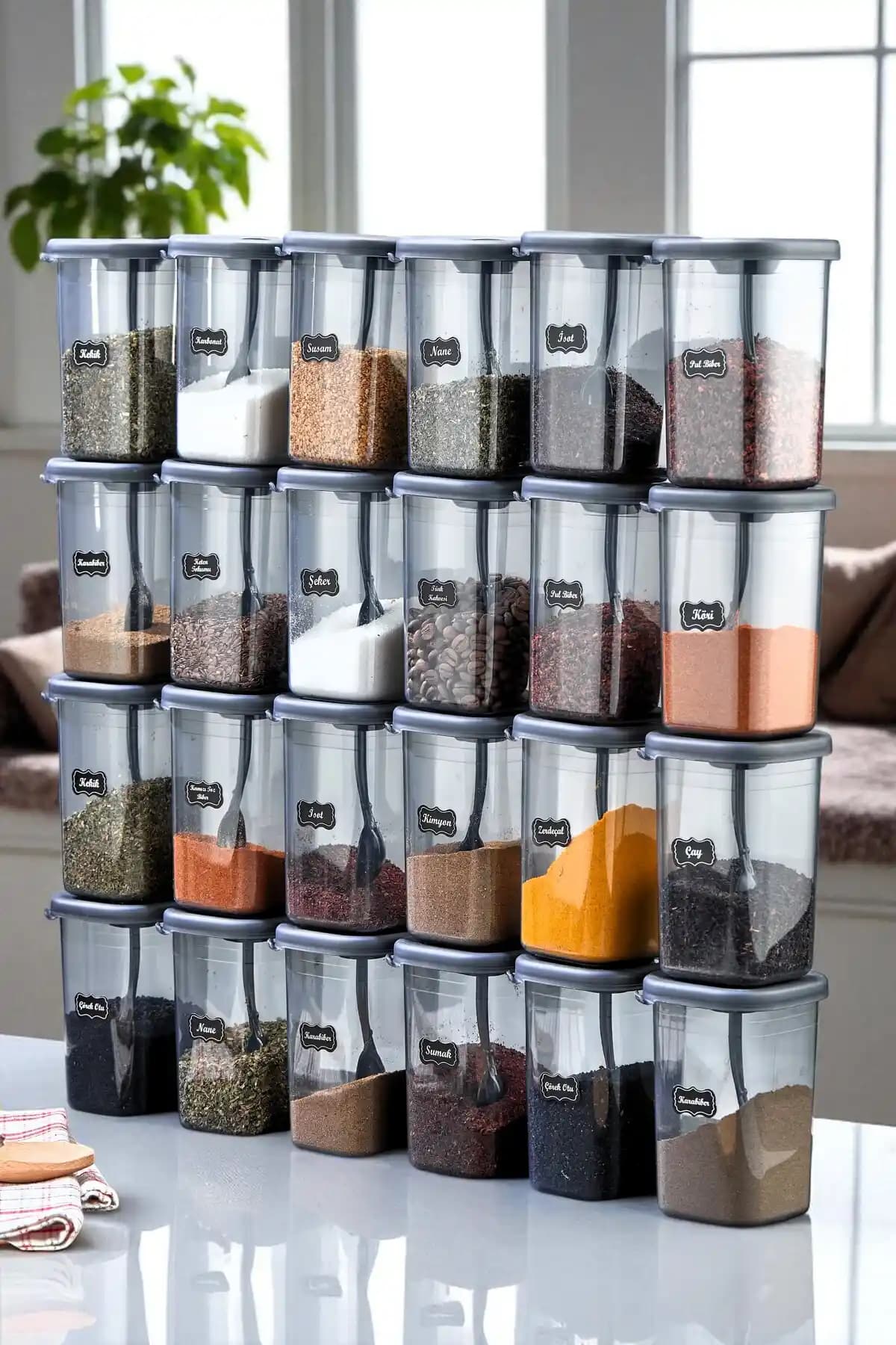 FBZhome 24'lü Kendinden Kaşıklı Baharatlık Seti Mutfakta Pratiklik ve Düzen Sağlar