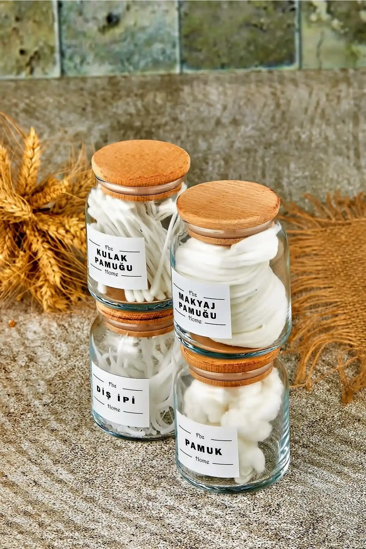 FBZhome 4'lü Ahşap Kapaklı Cam Banyo Organizeri Şeffaf ve Dayanıklı Tasarım