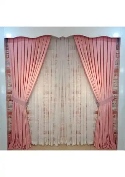 Figen Pembe Kadife Perde Çift Kanat 1/3 Sık Pileli Dayanıklı ve Şık Tasarım