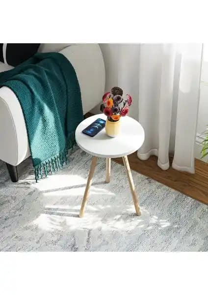 İntergo Yuvarlak Yan Sehpa Ahşap Ayaklı Modern Tasarım ve Dayanıklılık