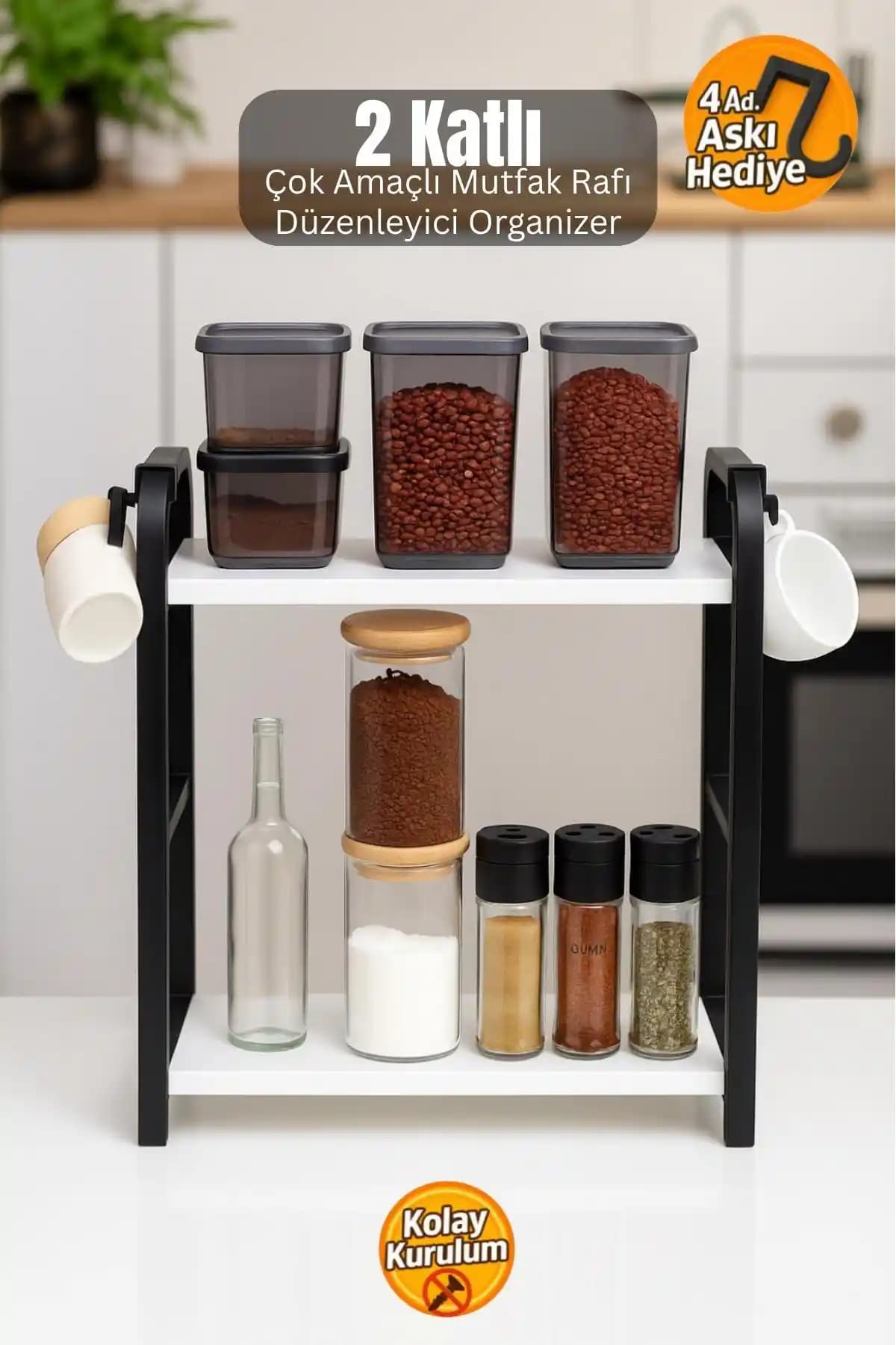 İSPA SHOP 2 Katlı Beyaz Tezgah Üstü Organizer Modern ve Dayanıklı Tasarım