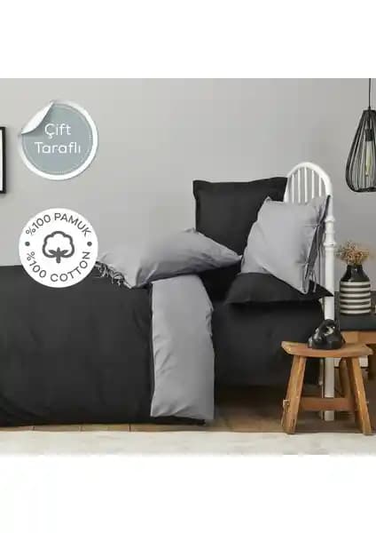 Karaca Home Siyah Koyu Gri %100 Pamuk Çift Taraflı Tek Kişilik Nevresim Takımı