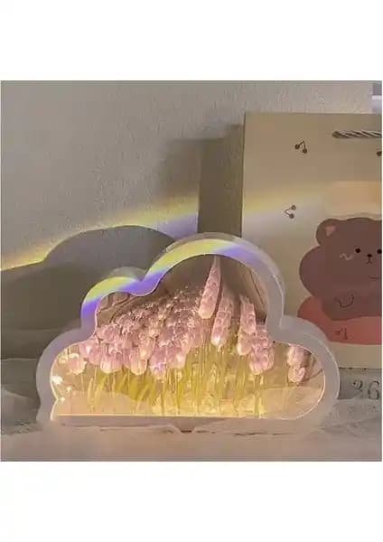 Manjia Bulut Lale Ayna Gece Lambası Yatak Odası Dekorasyonu İçin Estetik ve İşlevsel Bir Seçenek