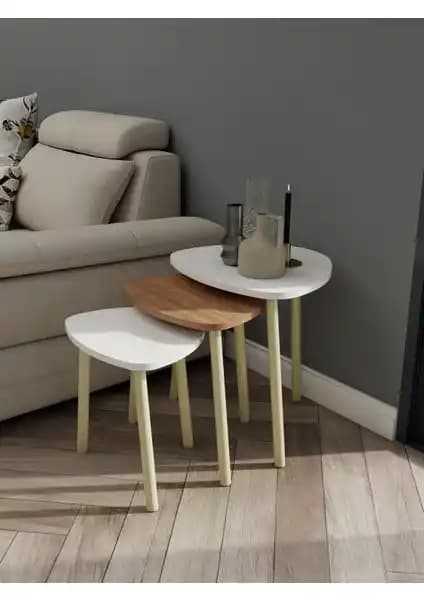 MasifMarket 3'lü Üçgen Zigon Sehpa Seti Modern ve Dayanıklı Dekorasyon Unsuru