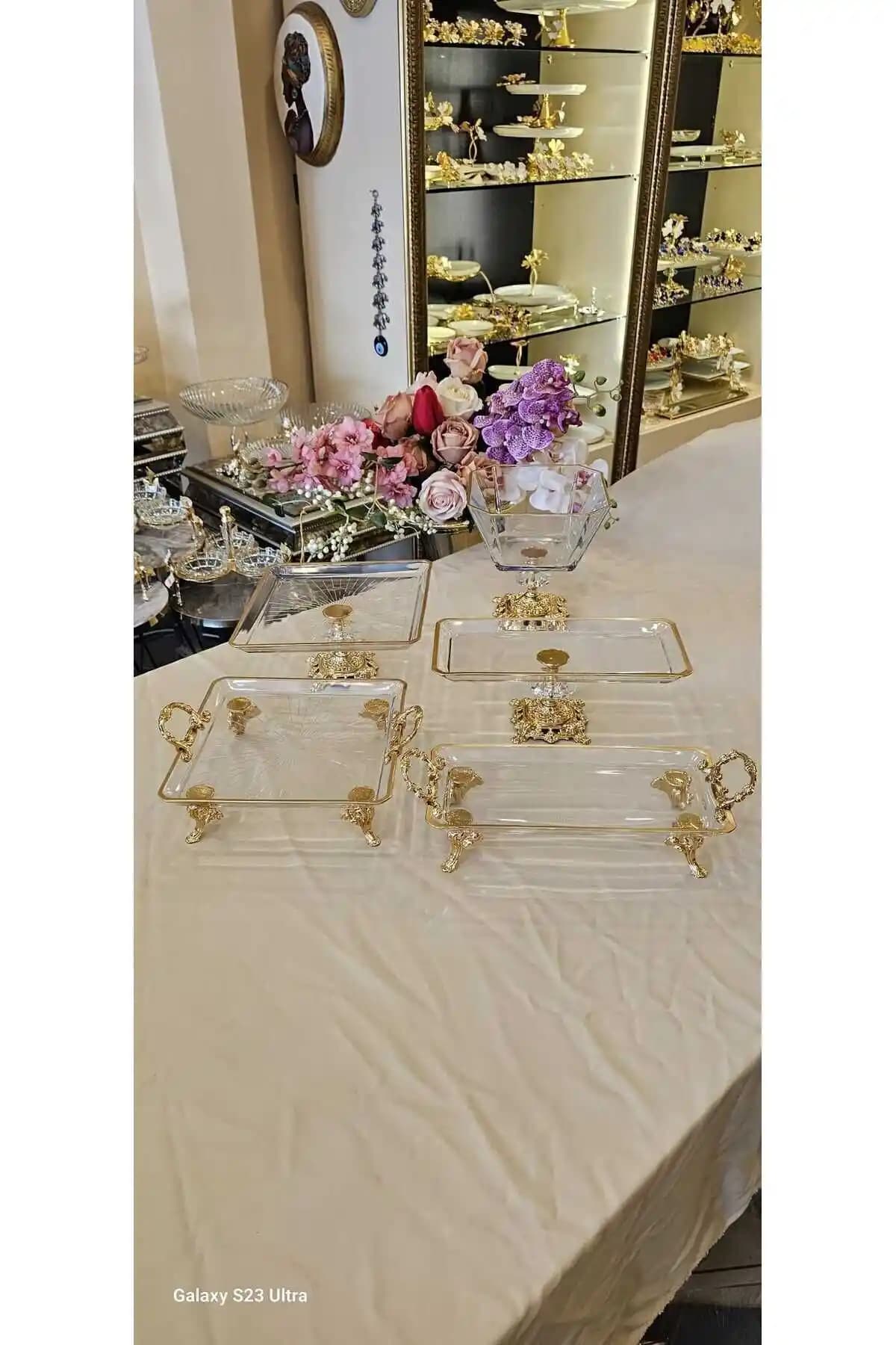 MaviDamla 5 Parça Klasik Ayak Sunum Seti Modern Tasarım ve Dayanıklı Cam Malzeme ile