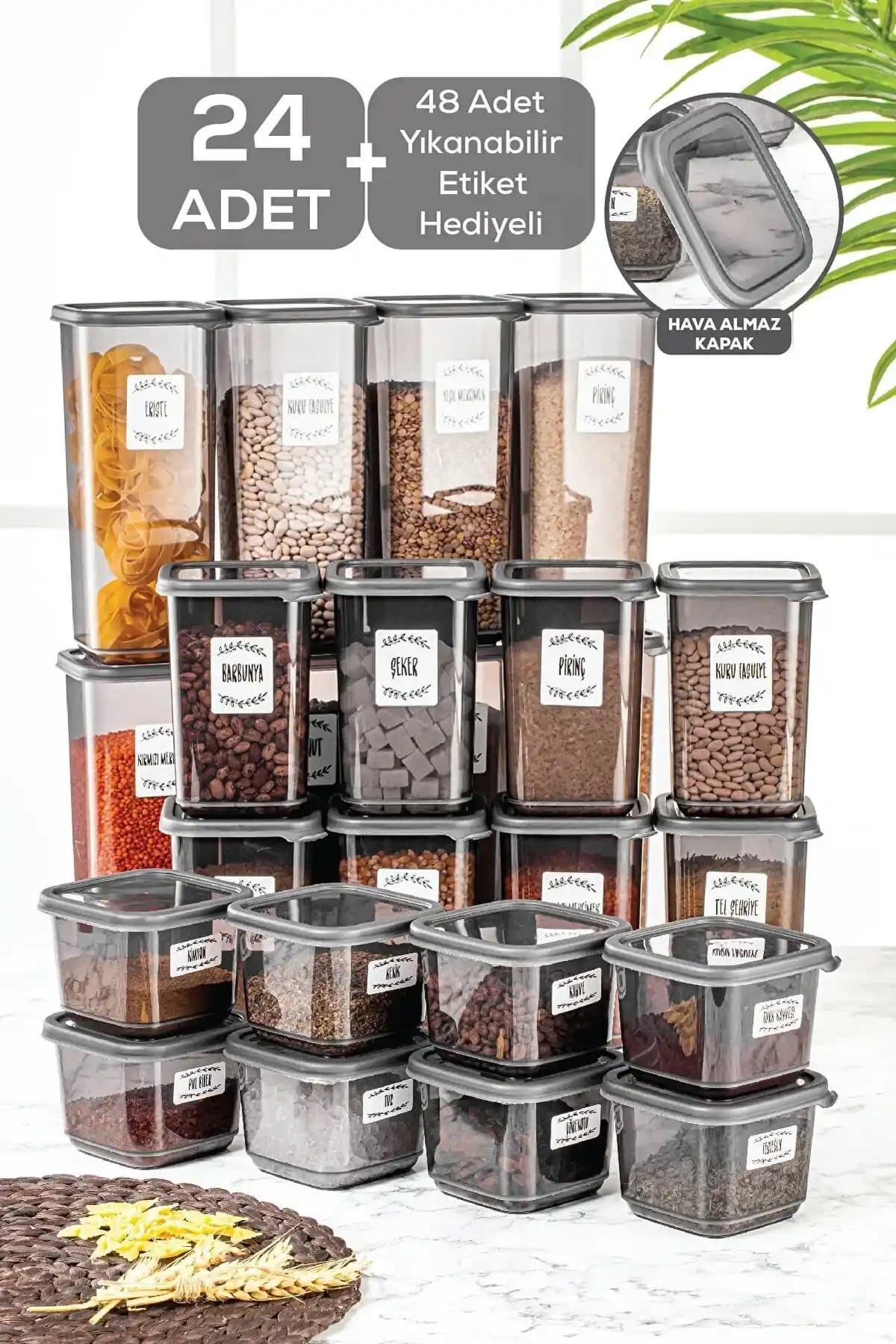 Meleni Home 24'lü Kapaklı Kare Erzak Saklama Kabı Seti ile Mutfak Düzeninizi Optimize Edin