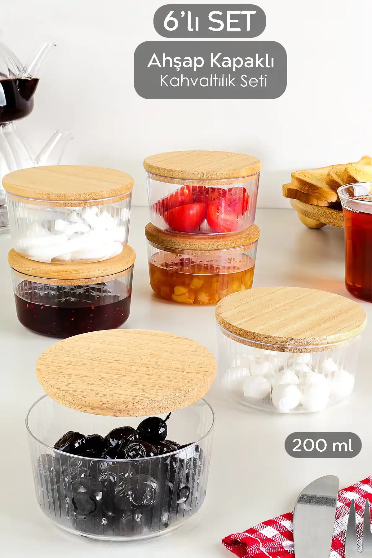 Meleni Home 6'lı Ahşap Kapaklı Saklama Kabı Seti: Estetik ve İşlevselliğin Birleşimi
