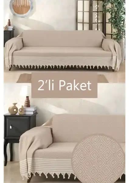Miracolo Home Pamuklu Kolları Örten 310 cm Koltuk Kanepe Çekyat Örtüsü