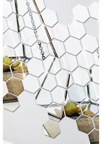 Modaba Bal Peteği Dekoratif Altıgen Aynalar 12'li Set Modern ve Şık Duvar Dekorasyonu