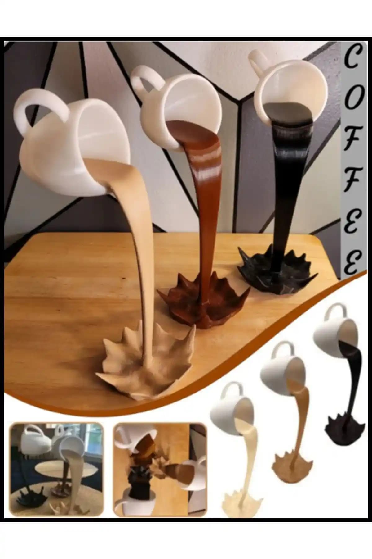 Modern ve Fonksiyonel 3D Baskı Dökülen Bardak Dekor 13 cm Siyah Renkli