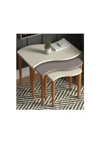 Monte Sehpa Gofrato Krem Cappuccino Modern Zigon Sehpa Seti Estetik ve Fonksiyonellik