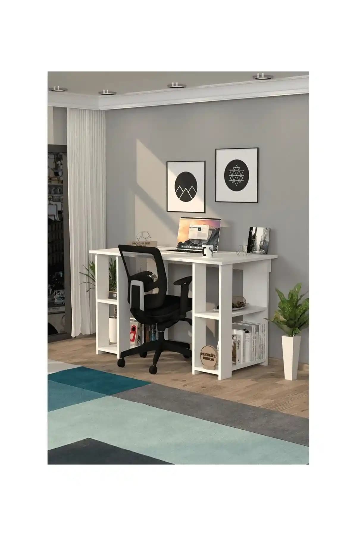 Moonlife Hipo Kitaplıklı Çalışma Masası: Estetik ve Fonksiyonellik Bir Arada