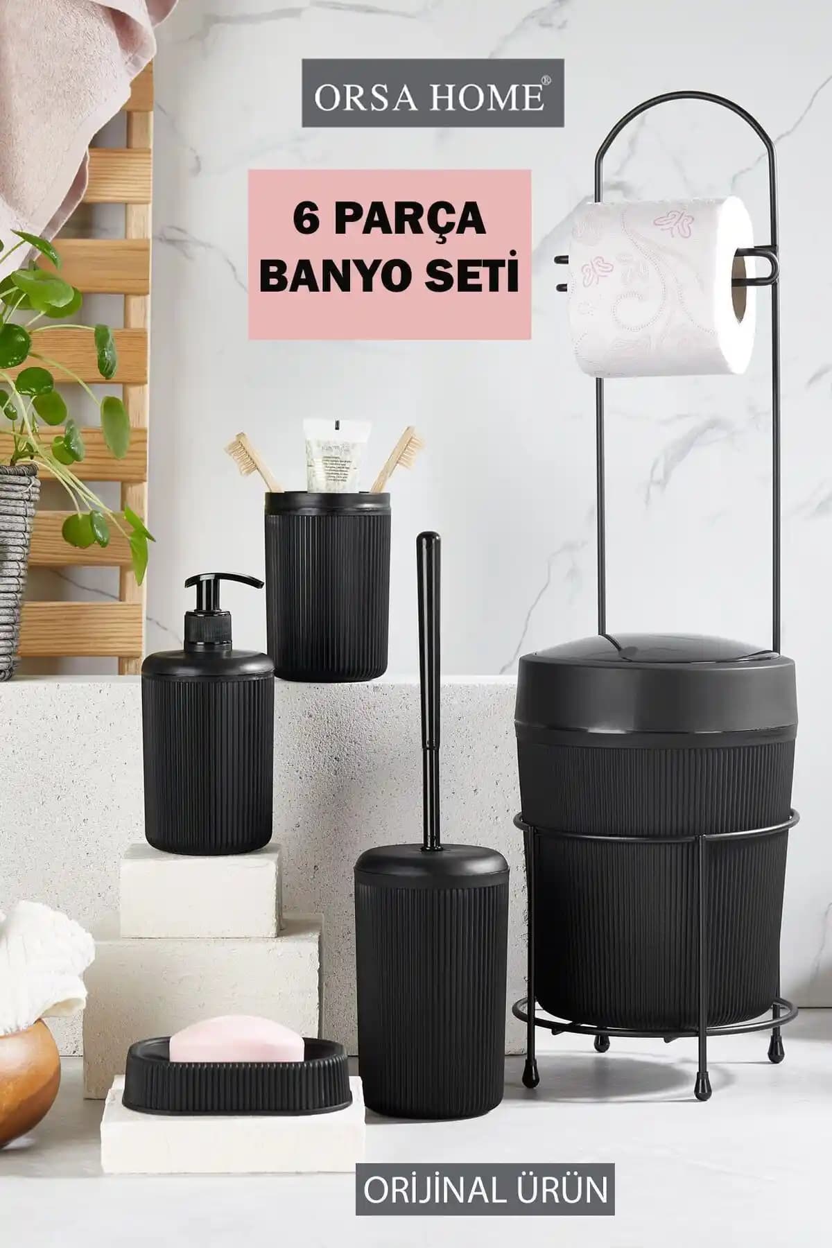 ORSA HOME 6 Parça Siyah Banyo Seti Modern ve Şık Tasarımıyla Fonksiyonellik Sunar