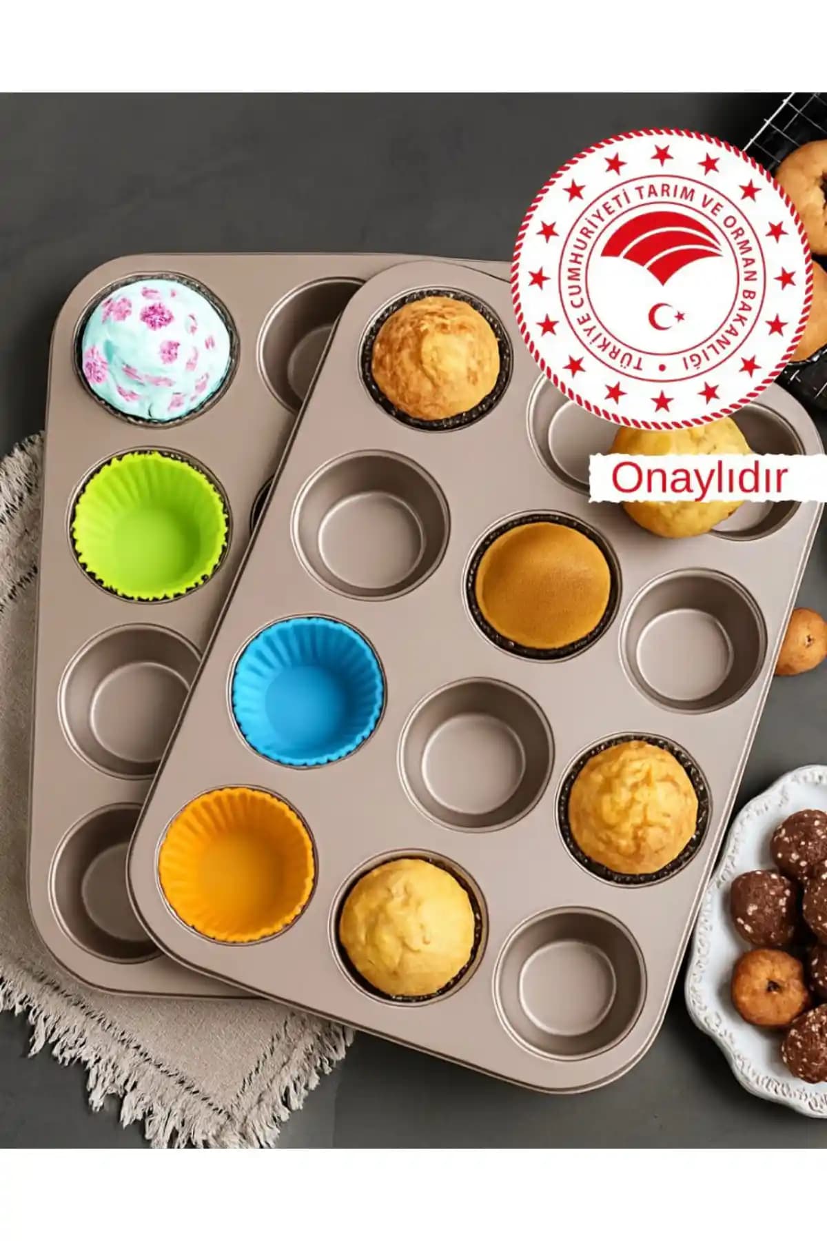 Ovicx Gold 12'li Karbon Çelik Muffin ve Cupcake Kalıbı Modern ve Dayanıklı Tasarım