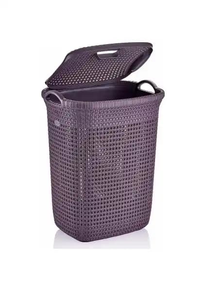 Rio Kirli Çamaşır Sepeti 52 lt Kapaklı Örgü Model Pratik ve Estetik Depolama Çözümü