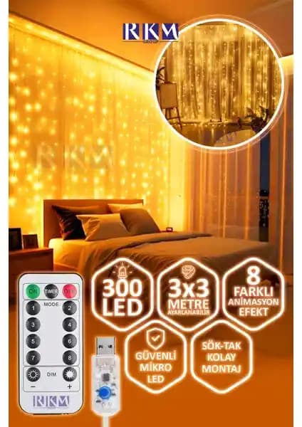 Rkm Store 3x3 LED Dekoratif Perde: Modern ve Şık Aydınlatma Çözümü