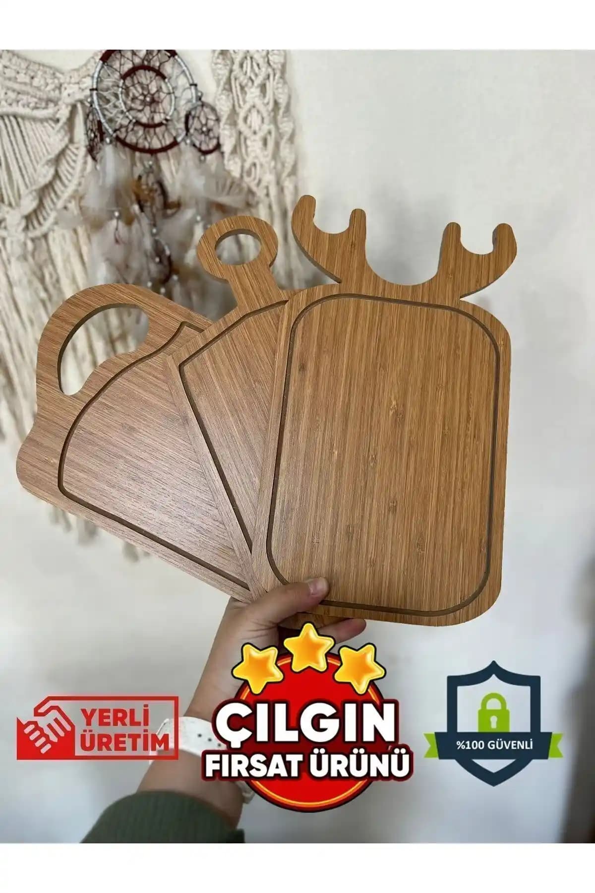 Selinaksesuar 3'lü Ahşap Kesme ve Sunum Tahtası Seti Estetik ve Dayanıklı Tasarım