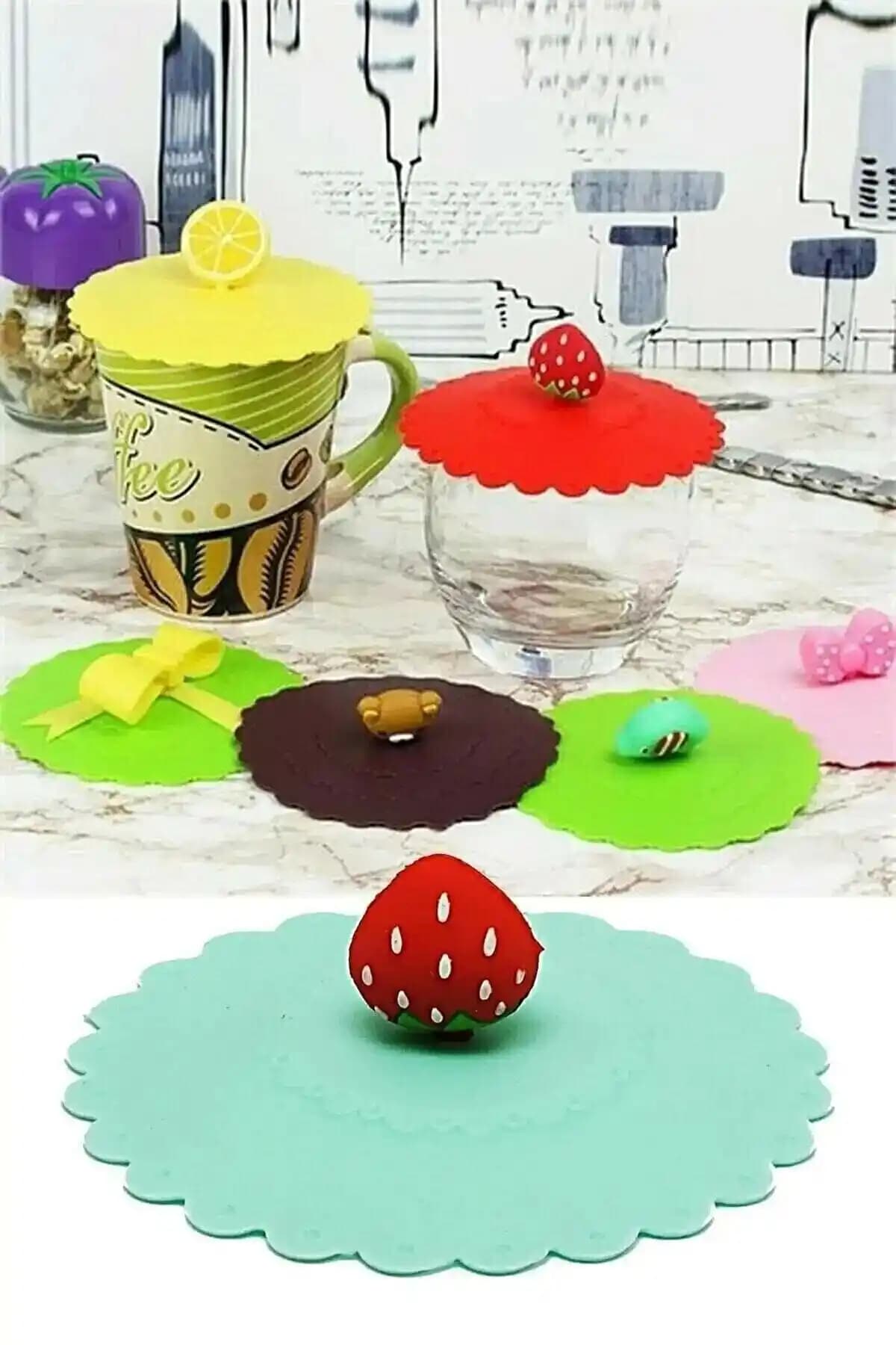 Seram Collection 2'li Silikon Şekilli Kupa Kapağı Seti Pratik ve Estetik Mutfak Aksesuarı