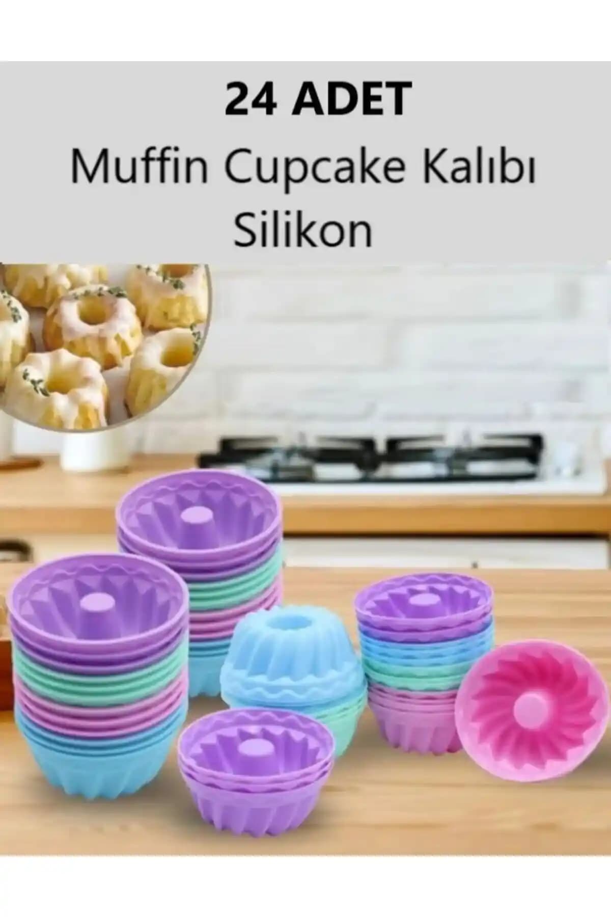 Silcap silikon muffin kalıpları 24 adet renkli ve dayanıklı mutfak gereçleri
