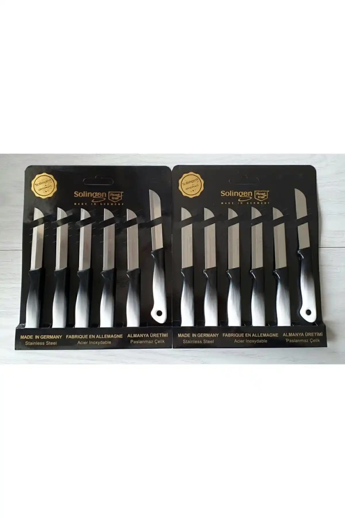 Solingen Siyah Ebruli Tırtıklı Meyve Bıçakları Seti 12 Parça Dayanıklı ve Estetik Mutfak Gereçleri