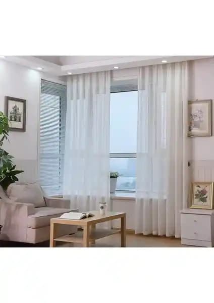 Taç Tül Perde Grek Zemin Ekstraforlu Düz Dikiş Kırık Beyaz Modern ve Şık İç Mekan Perdesi