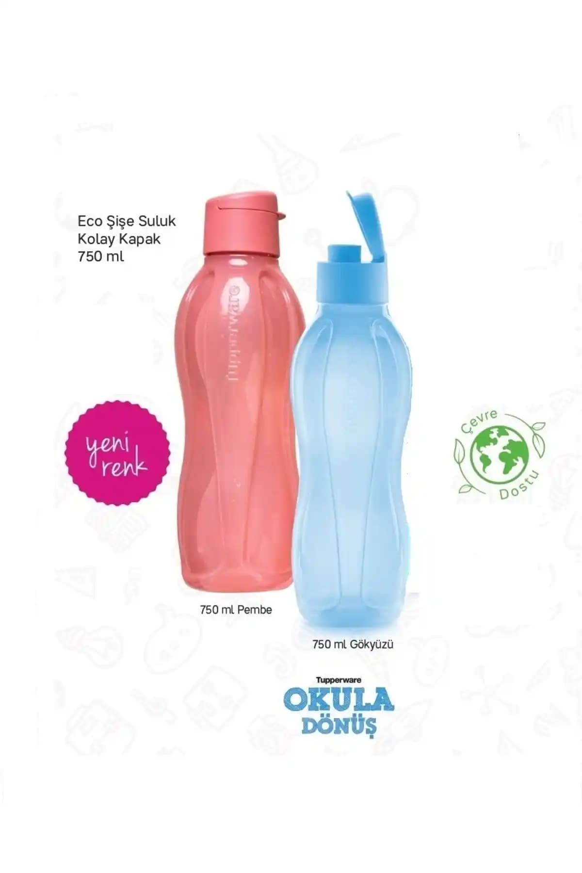 Tupperware Eko Şişe Suluk 750 ml 2'li Set Sağlıklı ve Pratik Kullanım İçin Uygun