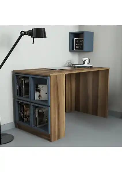 Variant Mobilya Box Çalışma Masası Ceviz ve Mavi Renkli Modern Ofis Mobilyası