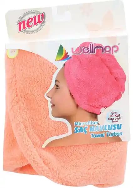 Wellmop Mikrofiber Düğmeli Saç Havlusu Yavruağzı Renkli Hızlı Kurutma Çözümü