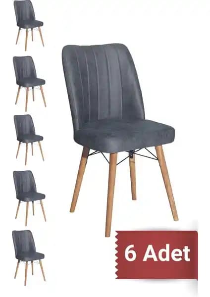 Yafes Kare Gold 6'lı Sandalye Seti Modern Ahşap ve Nubuk Kumaş Tasarımıyla Şıklık Sunar