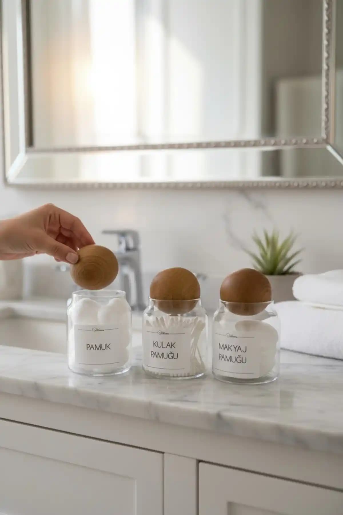 Zezedesing 3'lü Top Kapaklı Pamuk Kavanozu: Hijyenik ve Şık Saklama Çözümü