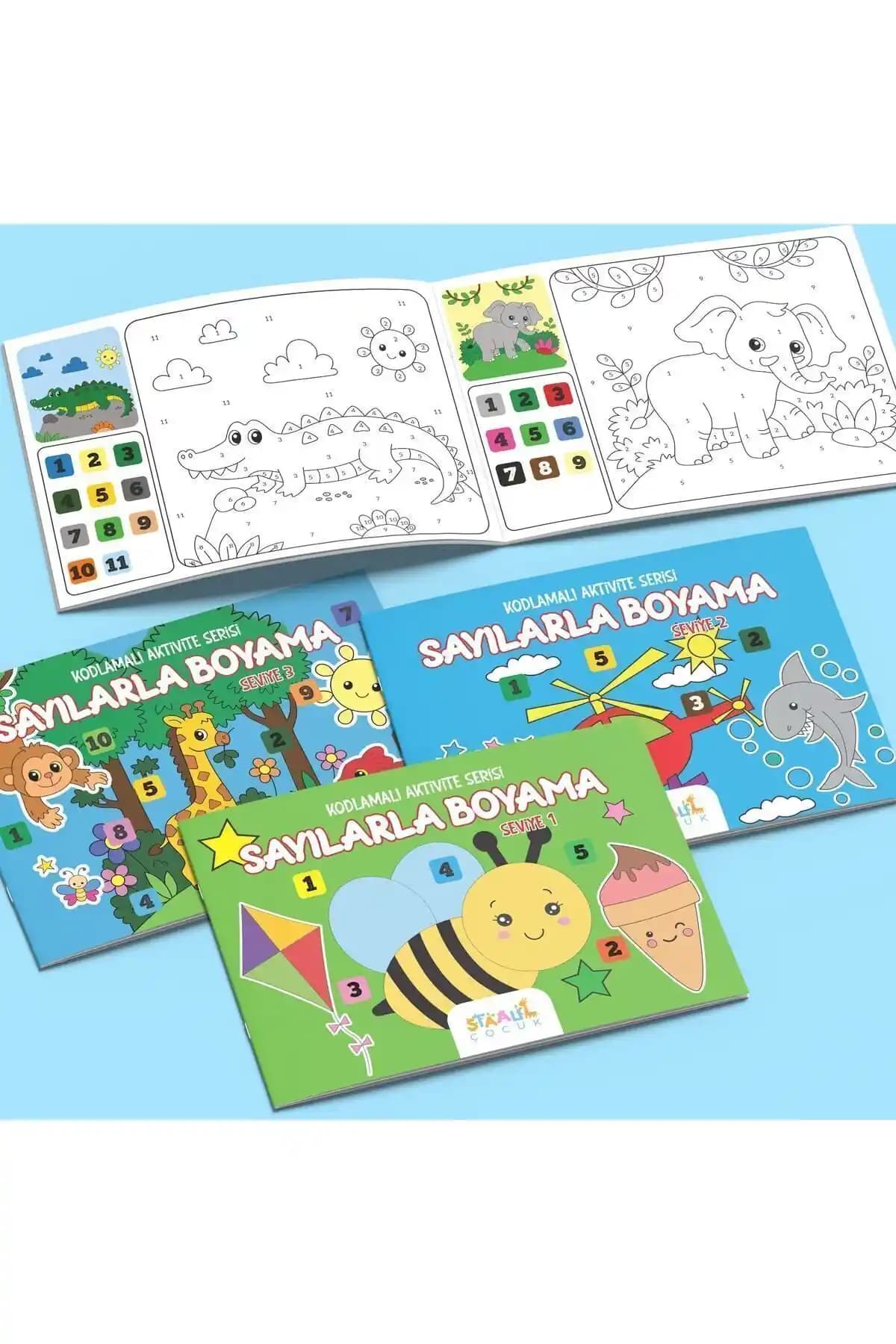 Çocuklar İçin Sayılarla Boyama Kitabı Serisi 3'lü Set Gelişim ve Eğlence Sunar