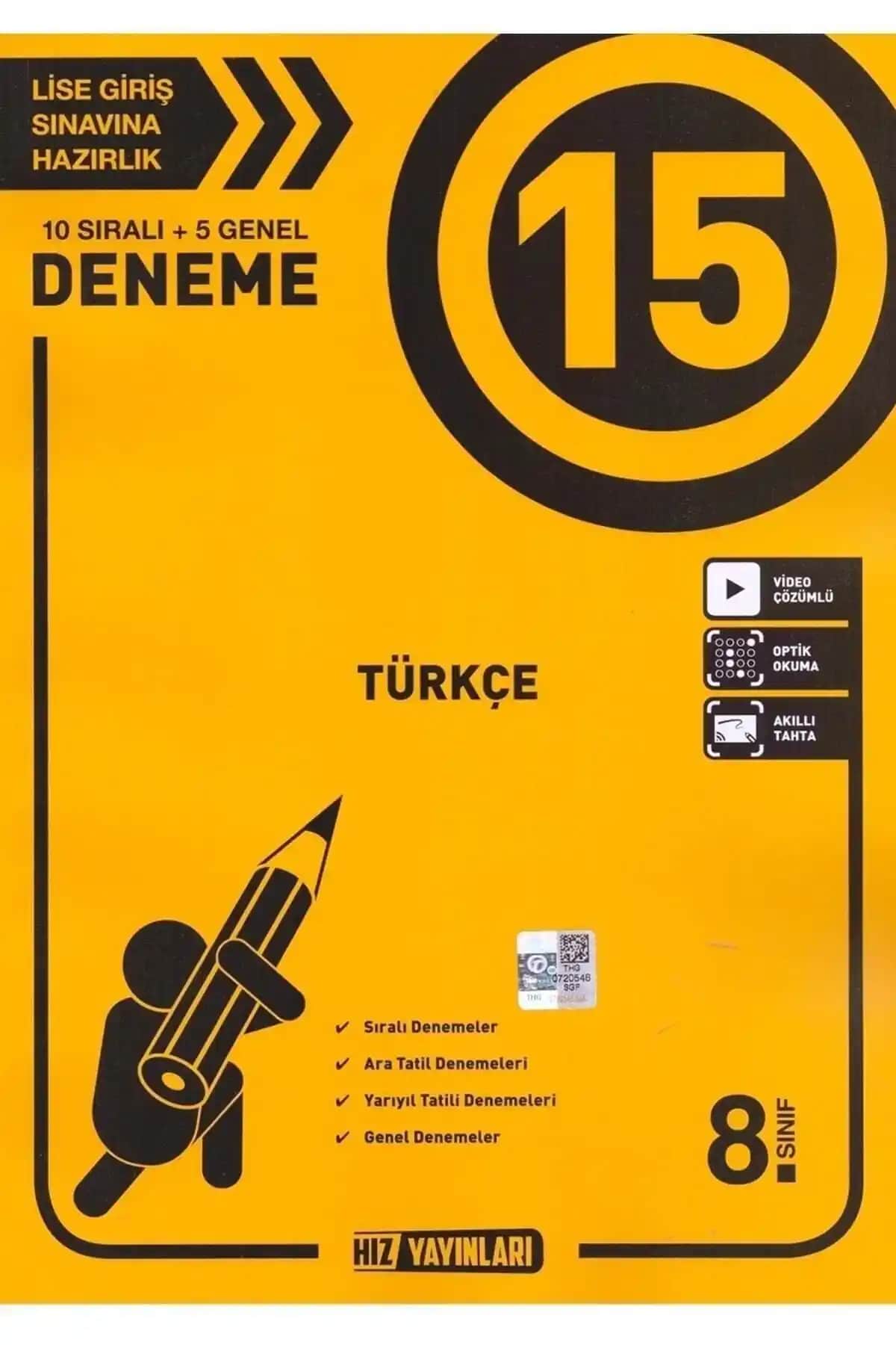 Hız Yayınları 8. Sınıf LGS Türkçe 15'li Deneme Seti Sınav Hazırlık ve Başarı Artırıcı Kaynak