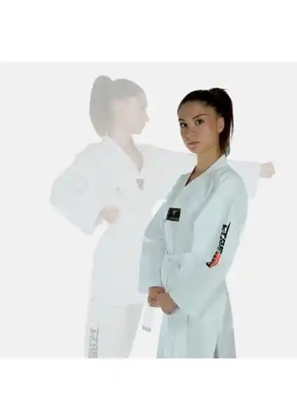 Haşado Taekwondo ve Tekvando Acemi Elbise Kıyafeti Beyaz Yaka Geniş Beden Seçenekleriyle