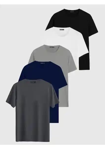 Noetr Erkek Pamuklu 5'li Tişört Seti Rahat ve Çok Renkli Giyim Alternatifi