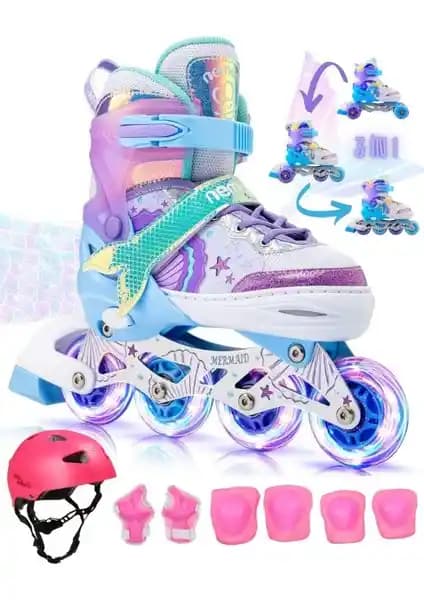 Sportaj Deniz Kızı Işıklı Paten Kask Koruma Seti: Güvenli ve Eğlenceli Çocuk Kayma Deneyimi