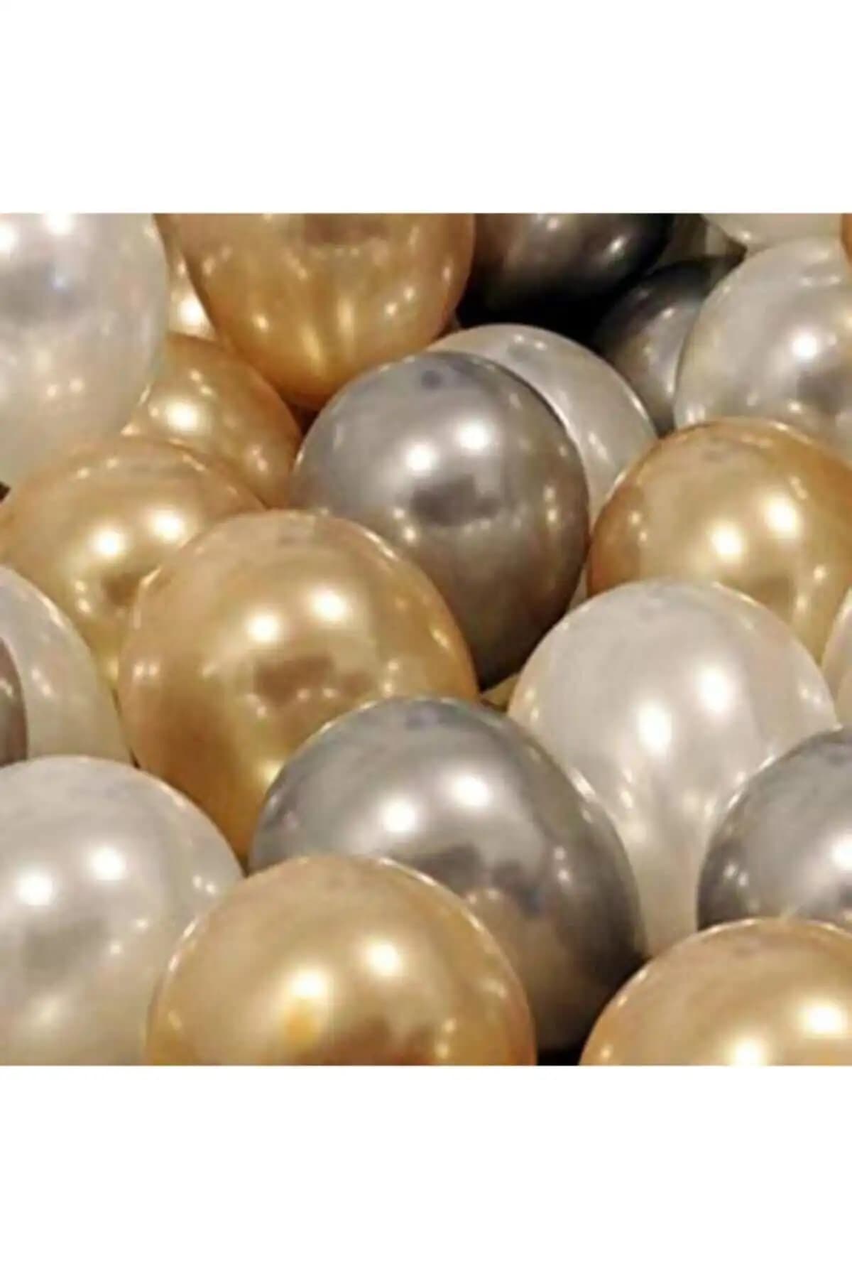 30 Adet Metalik Balon Seti Gold Gri Beyaz Renklerle Şık Dekorasyon İçin Uygun