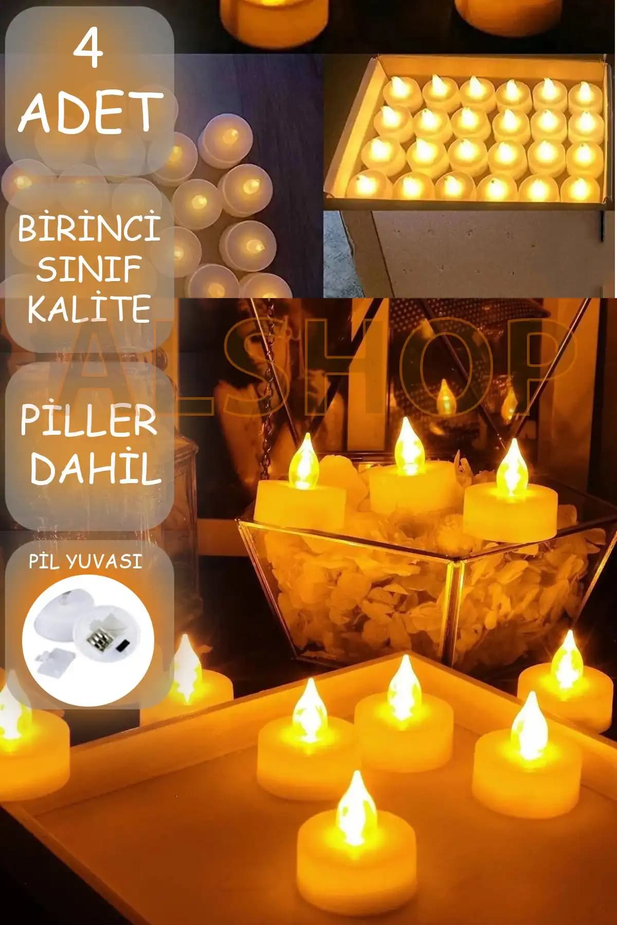 ALSHOP Led Mum Seti 4 Adet Pilli Ledli Tealight Mum Modern ve Şık Dekorasyon Çözümü